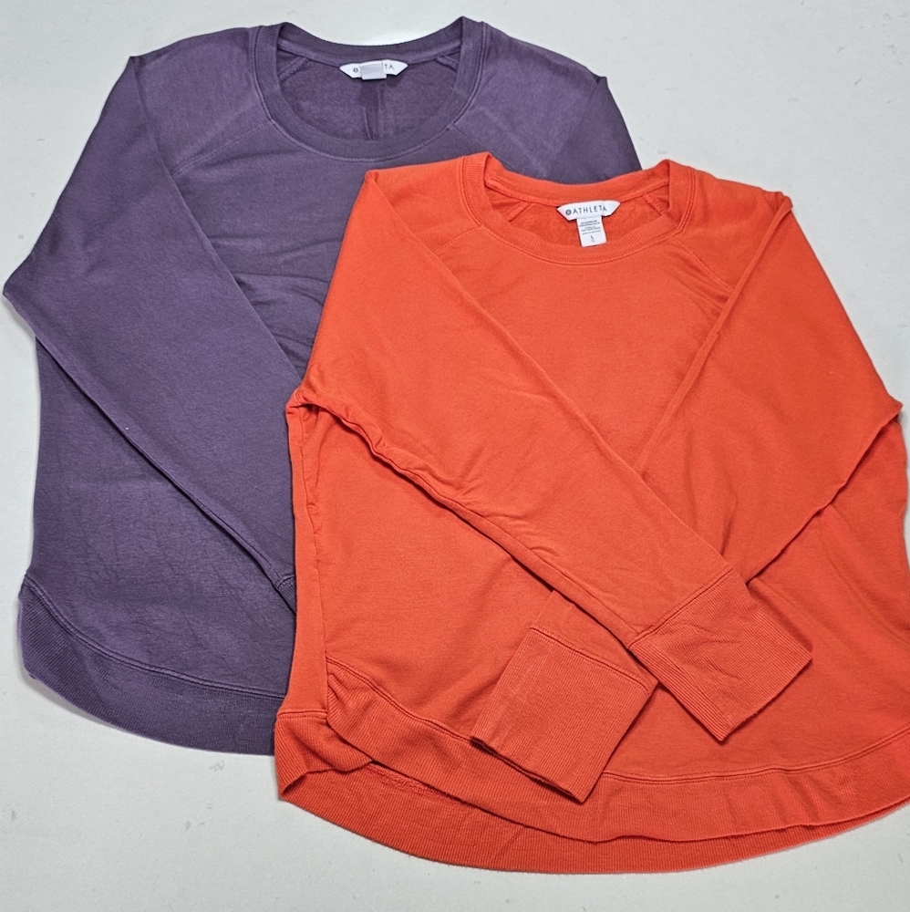 ATHLETA Mindset Crew Neck Sweatshirt Set of 2 🧡💜 ORANGE + LAVENDER (Large)
